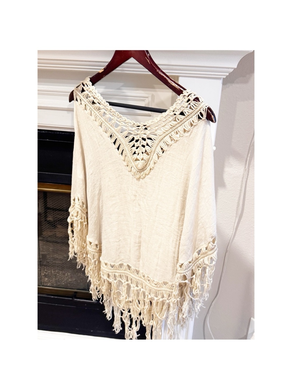 Boho Crochet Fringe Throw - Cream